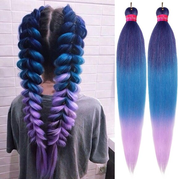 Ombre Purple Blue Braiding Hair Pre Stretched 2 Packs 26 in